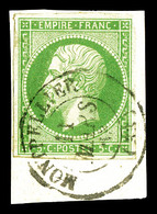 O N°12, 5c Vert Obl Càd Sur Son Support. TTB   Qualité: O - 1853-1860 Napoleone III