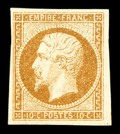 * N°13A, 10c Bistre Type I, Quasi **. SUP (signé Brun/Calves/certificat)   Qualité: *   Cote: 900 Euros - 1853-1860 Napoléon III.
