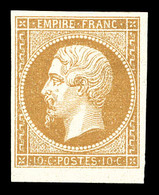 * N°13B, 10c Bistre Type II, Petit Bord De Feuille. TTB (certificats)   Qualité: *   Cote: 1000 Euros - 1853-1860 Napoleon III