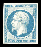 * N°14Af, 20c Bleulaiteux, Quasi **. SUP (certificat)   Qualité: *   Cote: 440 Euros - 1853-1860 Napoléon III