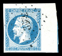 O N°14Ai, 20c Bleu Cdf Avec Trace De Filet D'encadrement. TTB (signé Scheller)   Qualité: O   Cote: 400 Euros - 1853-1860 Napoléon III.