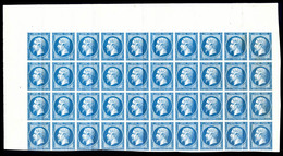 ** N°14B, 20c Bleu Type II En Panneau De 40 Exemplaires Haut De Feuille, Quelques Plis Verticaux Sans Importance, Probab - 1853-1860 Napoléon III