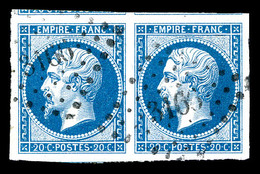 O N°14B, 20c Bleu Type II En Paire, Grandes Marges, Pièce Choisie. TTB   Qualité: O - 1853-1860 Napoléon III.
