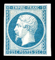 * N°15, 25c Bleu, Quatre Belles Marges Avec Petit Bord De Feuille, SUP. R. (signé Calves/certificat)   Qualité: *   Cote - 1853-1860 Napoléon III