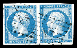 O N°15, 25c Bleu En Paire. TTB (signé Brun/certificat)   Qualité: O   Cote: 650 Euros - 1853-1860 Napoléon III.