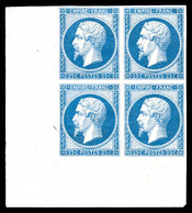 * N°15c, 15c Bleu, Impression De 1862 En Bloc De Quatre Coin De Feuille, Fraîcheur Postale. SUP (certificat)   Qualité:  - 1853-1860 Napoléon III