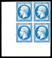 * N°15c, 15c Bleu, Impression De 1862 En Bloc De Quatre Coin De Feuille, Fraîcheur Postale. SUP (certificat)   Qualité:  - 1853-1860 Napoléon III.