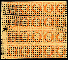 O N°16c, 40c Orange Sur Paille En Bloc De 20 Exemplaires Bord De Feuille Avec Filet D'encadrement Obl Gros Points. SUP.  - 1853-1860 Napoleon III