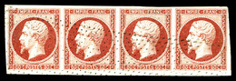 O N°17A, 80c Carmin, Bande De Quatre Obl Pointillés Fins, Grandes Marges. SUP (signé Scheller/certificat)   Qualité: O - 1853-1860 Napoleon III