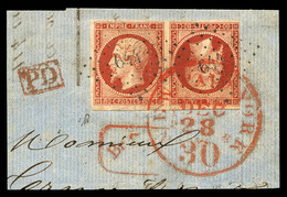 O N°17Af, 80c Carmin En Paire Têtebêche Au Filet à Droite Et Léger Pli Vert à Gauche Obl PC 644 + Cachet Rouge De New Yo - 1853-1860 Napoléon III.