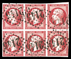 O N°17B, 80c Rose, Bloc De 6 Obl GC '2145'. TTB (signé Calves/certificat)   Qualité: O - 1853-1860 Napoleone III