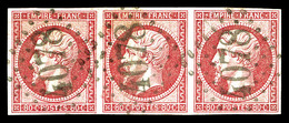 O N°17B, 80c Rose, Bande De Trois Obl GC '4078'. TB (signé Scheller)   Qualité: O   Cote: 240 Euros - 1853-1860 Napoléon III.