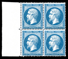 ** N°22, 20c Bleu, Bloc De Quatre Bdf Latéral, Fraîcheur Postale. SUP (certificat)   Qualité: ** - 1862 Napoleone III