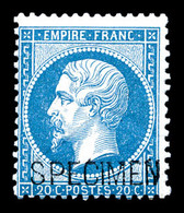 ** N°22d, 20c Bleu Surchargé 'SPECIMEN'. TTB (certificat)   Qualité: ** - 1862 Napoleon III