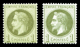 ** N°25, 1c Lauré, Bronze Et Vertolive, Les 2 Exemplaires SUP   Qualité: ** - 1863-1870 Napoleon III With Laurels