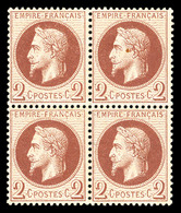 ** N°26Aa, 2c Chocolat Type I, Bloc De Quatre (2ex*), Très Frais. TTB (certificat)   Qualité: ** - 1863-1870 Napoleon III With Laurels
