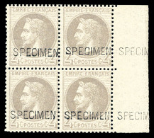 ** N°27Bg, 4c Gris Surchargé 'SPECIMEN' En Bloc De Quatre Bdf (2ex*). SUP (signé Brun/certificat)   Qualité: ** - 1863-1870 Napoleon III With Laurels