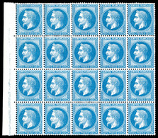 ** N°29B, 20c Bleu Type II En Bloc De 20 Bord De Feuille, Pli D'archive Sur 3 Timbres. SUP (certificat)   Qualité: ** - 1863-1870 Napoleon III With Laurels