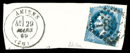 O N°29B, 20c Bleu, Variété Piquage Oblique Sur Son Support. TTB (signé Scheller)   Qualité: O - 1863-1870 Napoleon III With Laurels