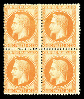 ** N°31, 40c Orange, Bloc De Quatre Centrage Courant (2ex*). TB (signé Brun/certificat)   Qualité: **   Cote: 8000 Euros - 1863-1870 Napoleon III With Laurels