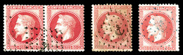 O N°32, 80c Rose Obl Ancre Sur 4 Ex Dont Paire. TB   Qualité: O   Cote: 160 Euros - 1863-1870 Napoleon III With Laurels
