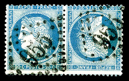 O N°37d, 20c Bleu Sur Jaunâtre En PAIRE TÊTEBÊCHE Obl GC 955, TB (signé Scheller/certificat)    Qualité: O   Cote: 2500  - 1870 Siege Of Paris