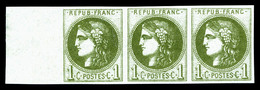 ** N°39A, 1c Olive Report 1, Bde De 3 Bdf (1ex*), Fraîcheur Postale, SUP (signé Calves/certificats)   Qualité: ** - 1870 Bordeaux Printing