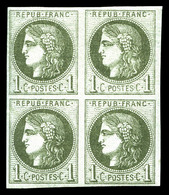 ** N°39Ab, 1c Olive Foncé Report 1 En Bloc De Quatre (1ex*), Fraîcheur Postale. SUP (certificat)   Qualité: ** - 1870 Bordeaux Printing