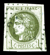 O N°39Ab, 1c Olivefoncé Report 1, Quatre Belles Marges. TTB (signé Scheller)   Qualité: O - 1870 Bordeaux Printing