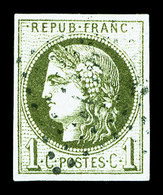 O N°39B, 1c Olive Report 2 Oblitération Ancre, TTB   Qualité: O   Cote: 700 Euros - 1870 Bordeaux Printing