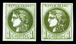 * N°39Ab/39Ba, 1c Olive Foncé, Report 1 Et 2, Les 2 Exemplaires TTB (signés Scheller/certificat)   Qualité: *   Cote: 65 - 1870 Bordeaux Printing