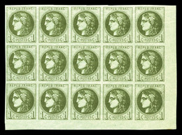 ** N°39C, 1c Olive Report 3, Bloc Report De 15 Exemplaires Coin De Feuille, Fraîcheur Postale, SUPERBE (certificat)   Qu - 1870 Ausgabe Bordeaux