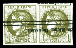 O N°39C, 1c En Paire Obl Typographique Des Journaux. SUP (signé Brun/certificat)   Qualité: O - 1870 Emissione Di Bordeaux
