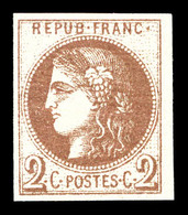 ** N°40A, 2c Chocolat Clair Report 1, Petit Bord De Feuille Latéral Gauche, Fraîcheur Postale. SUP (signé/certificat)    - 1870 Emissione Di Bordeaux