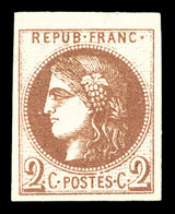 (*) N°40A, 2c Chocolat Clair Rep I Bdf, Pelurage Sinon TB (certificat)   Qualité: (*) - 1870 Bordeaux Printing