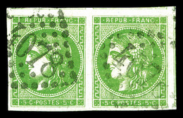 O N°42B, 5c Vert Jaune En Paire, Grandes Marges Avec Voisins. SUP (certificat)   Qualité: O - 1870 Bordeaux Printing