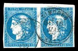 O N°44B, 20c Bleu Type I Report 2 En Paire Obl Càd De Limoges Du 16 Mai 1871. SUP. R. (signé Margues/certificat)   Quali - 1870 Emission De Bordeaux