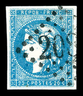 O N°44B, 20c Bleu Type I Report 2, Quatre Marges équilibrées. SUP (signé Calves/certificat)   Qualité: O   Cote: 850 Eur - 1870 Bordeaux Printing