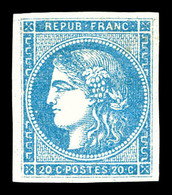 * N°45B, 20c Bleu Type II Report 2, Quatre Belles Marges. TTB (signé Calves/certificats)   Qualité: *   Cote: 1950 Euros - 1870 Bordeaux Printing