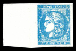 * N°46B, 20c Bleu Type III Report 2, Bord De Feuille Intégral. SUPERBE (signé/certificats)   Qualité: *   Cote: 1800 Eur - 1870 Bordeaux Printing