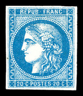 * N°46B, 20c Bleu Type III Report 2, TB (certificat)   Qualité: *   Cote: 1800 Euros - 1870 Bordeaux Printing