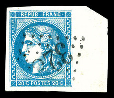 O N°46B, 20c Bleu Type III Report 2 Bord De Feuille Latéral. SUP (signé Scheller)   Qualité: O - 1870 Bordeaux Printing