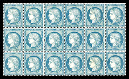 ** N°60A, 25c Bleu Type I, Bloc De 18 Exemplaires, Fraîcheur Postale. SUP. R. (certificat)   Qualité: ** - 1871-1875 Cérès