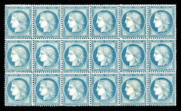 ** N°60A, 25c Bleu Type I, Bloc De 18 Exemplaires, Fraîcheur Postale. SUP. R. (certificat)   Qualité: ** - 1871-1875 Ceres