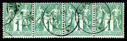 O N°61, 1c Vert, Bande De Quatre Horizontale, TB   Qualité: O   Cote: 530 Euros - 1876-1878 Sage (Type I)