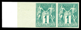 ** N°61a, 1c Vert Non Dentelé En Paire (1ex*), Bord De Feuille Intégral Avec Fond De Sûreté. SUP (signé Brun/certificats - 1876-1878 Sage (Type I)