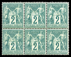 ** N°62, 2c Vert Type I En Bloc De Six Exemplaires (1ex*), Fraîcheur Postale, Très Bon Centrage. SUPERBE. R.R.R (signé S - 1876-1878 Sage (Type I)