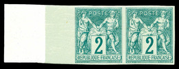 ** N°62a, 2c Vert Type I Non Dentelé En Paire (1ex*), Bord De Feuille Intégral Avec Fond De Sûreté, Fraîcheur Postale. S - 1876-1878 Sage (Type I)