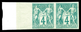 ** N°63a, 4c Vert Non Dentelé En Paire (1ex*), Bord De Feuille Intégral Avec Fond De Sûreté, Fraîcheur Postale. SUP (sig - 1876-1878 Sage (Type I)