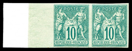 ** N°65a, 10c Vert Type I Non Dentelé En Paire, Bord De Feuille Intégral Avec Fond De Sûreté, Fraîcheur Postale. SUP (si - 1876-1878 Sage (Tipo I)